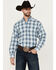 Image #1 - Ariat Men's Emiliano Plaid Print Long Sleeve Button-Down Performance Western Shirt, Blue, hi-res
