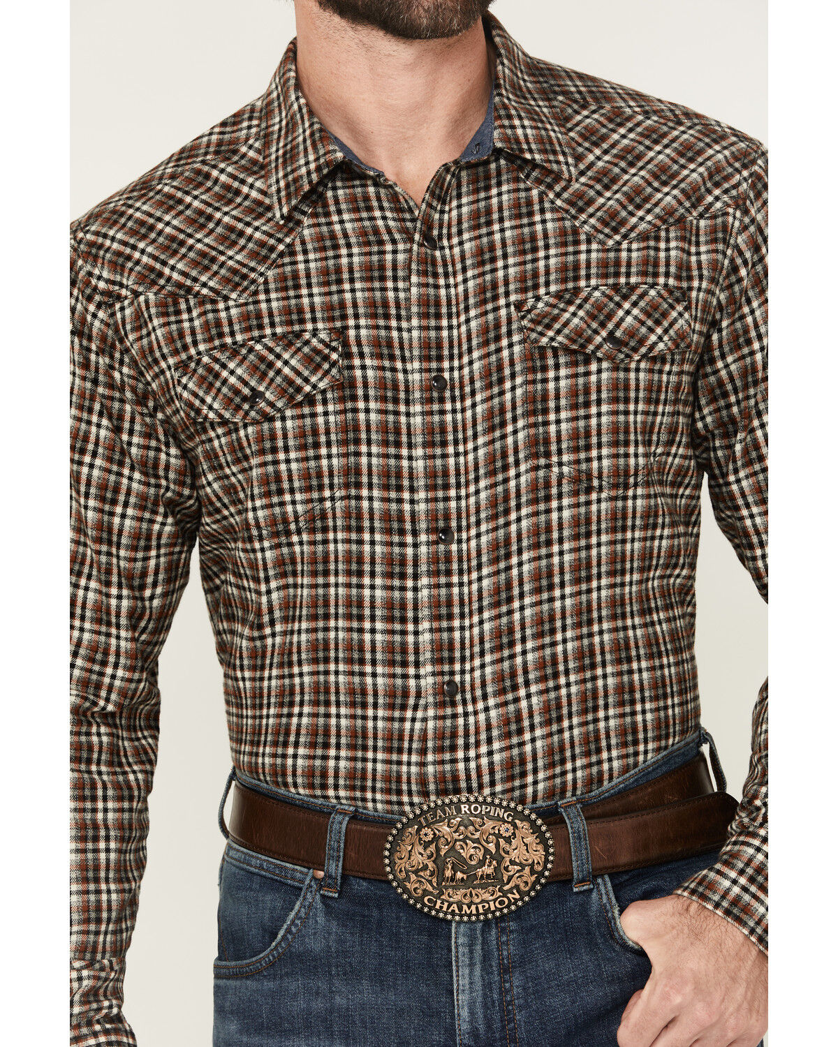 Image #3 - Cody James Men's Jenks Plaid Print Long Sleeve Snap Western Shirt, Grey, hi-res