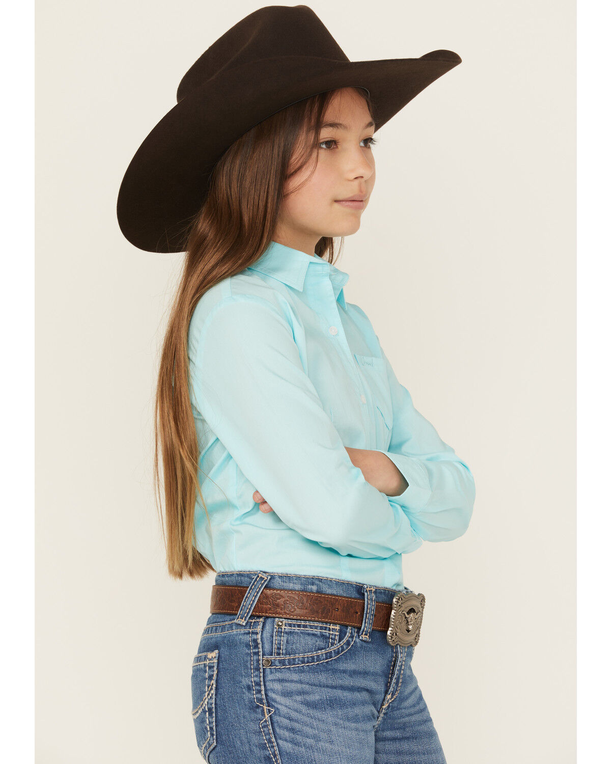 Image #3 - Cruel Girl Girls' Solid Long Sleeve Button-Down Western Shirt, Turquoise, hi-res