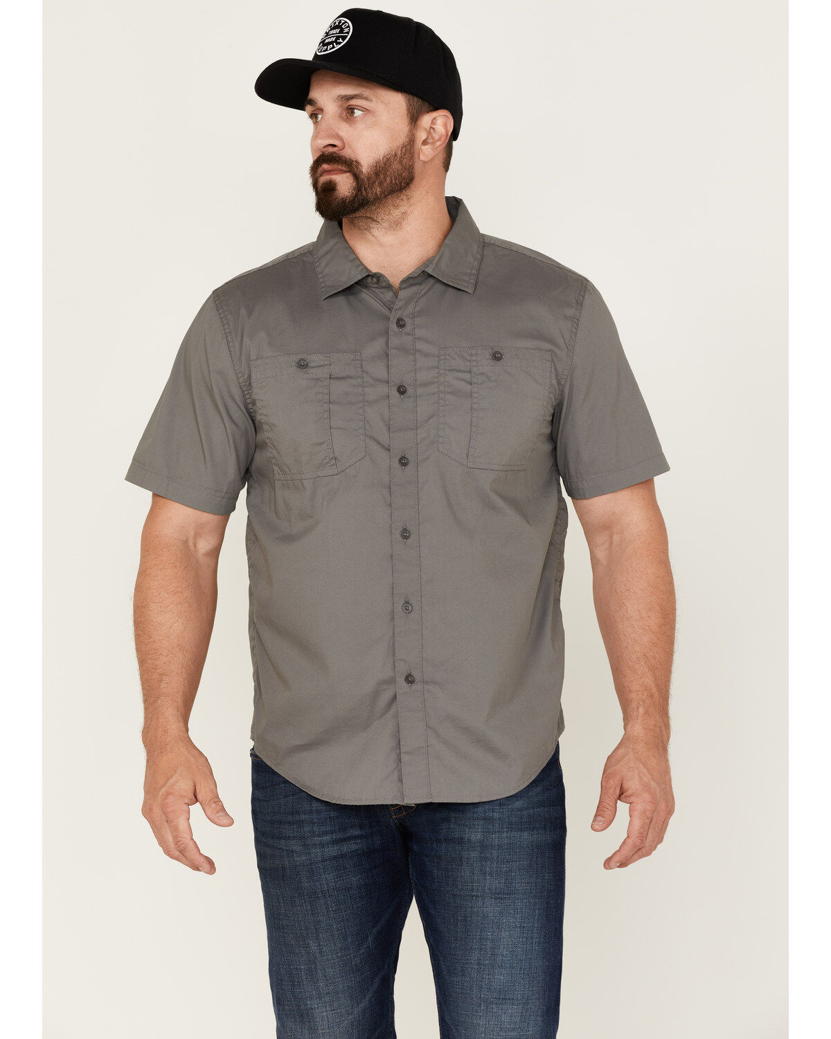 Image #1 - Brixton Men's Charter Solid Utility Button Down Western Shirt, Grey, hi-res