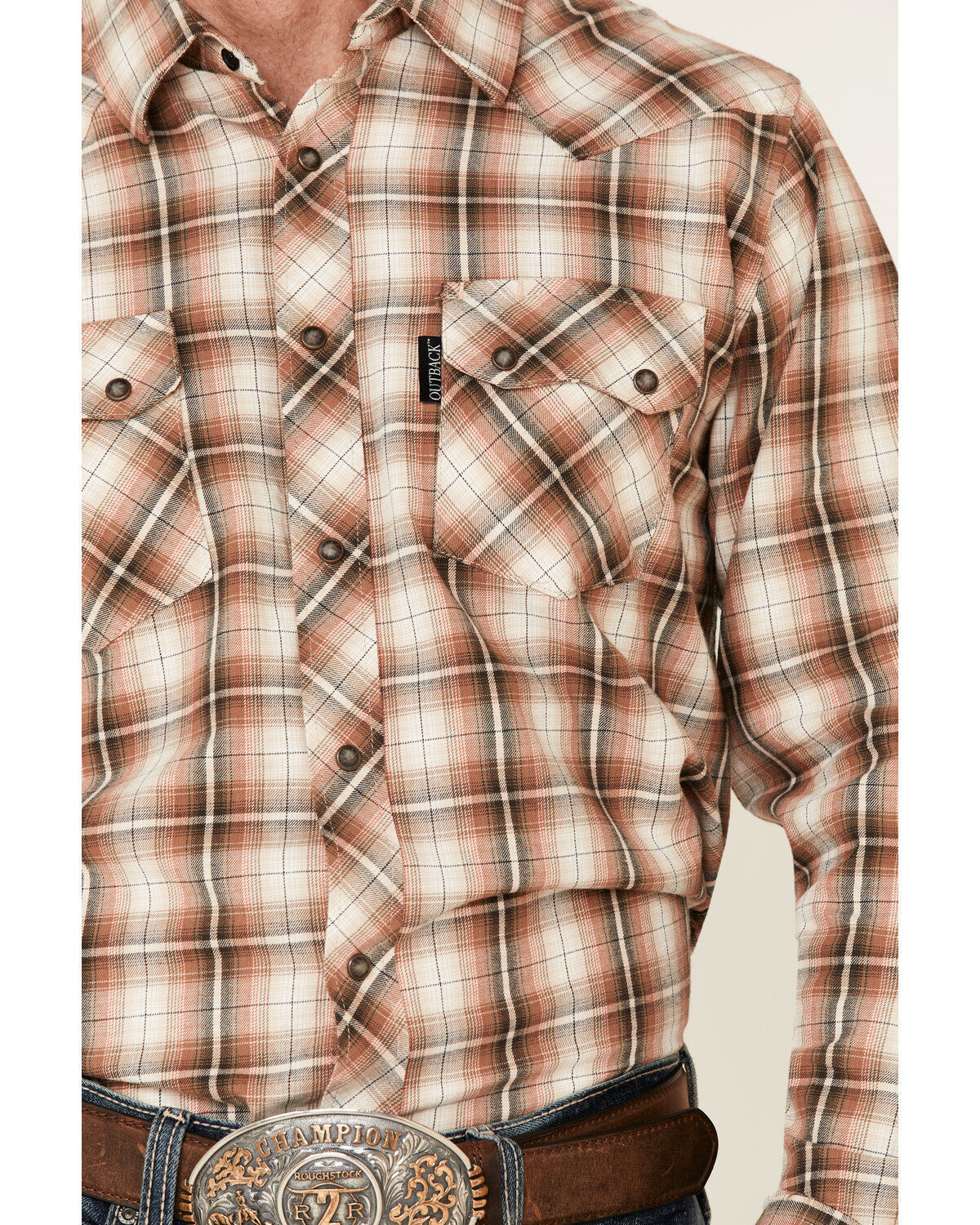 Image #3 - Outback Trading Co. Men's Brown Logan Performance Plaid Long Sleeve Western Flannel Shirt, , hi-res