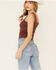 Bandit Brand Women's Hippie Heart Graphic Lace Trim Tank Top, Rust Copper, hi-res