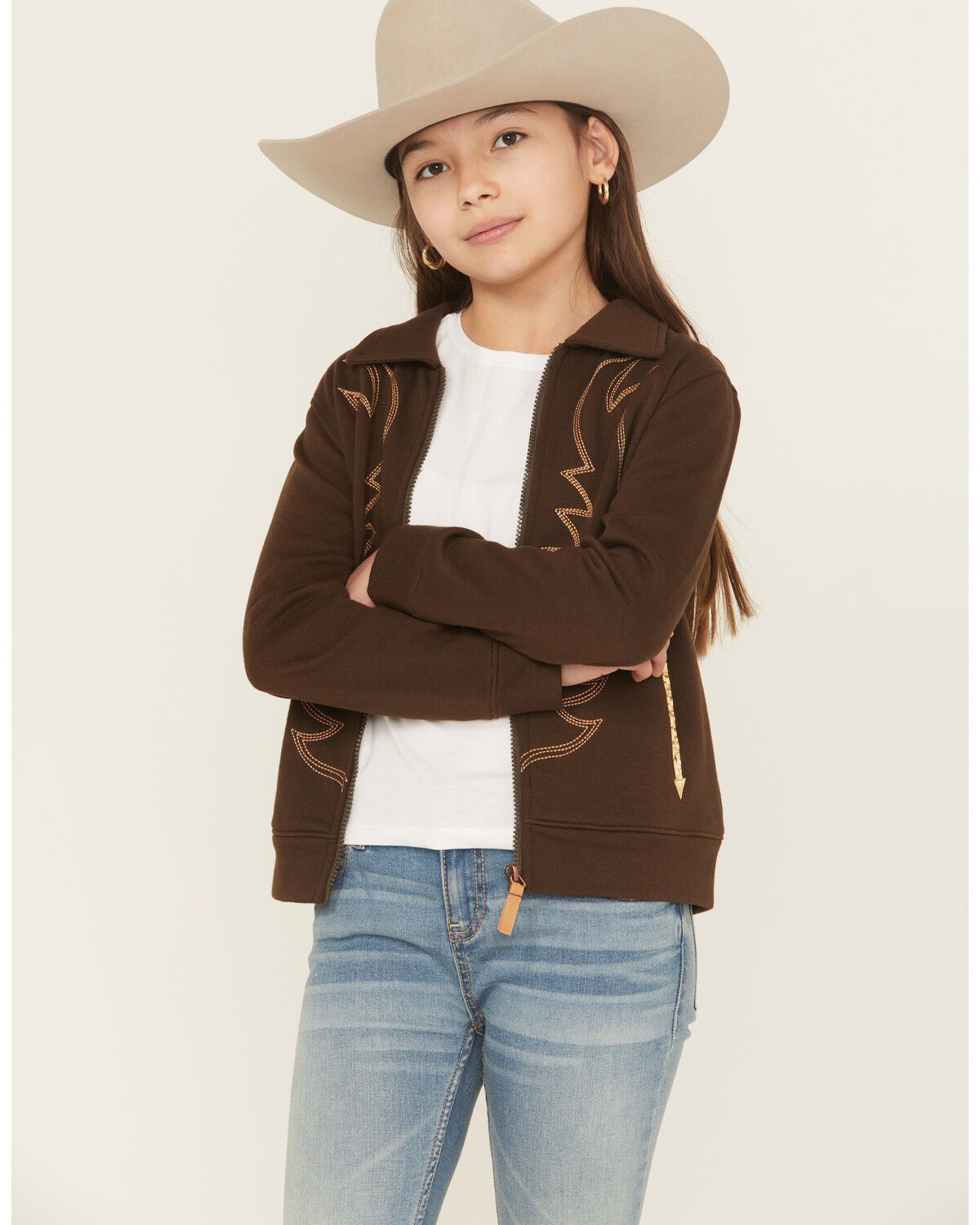 Image #1 - Cruel Girl Girls' Boot Stitch Embroidered Bomber Jacket, Brown, hi-res