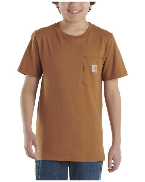 Carhartt Boys' Logo Pocket Short Sleeve T-Shirt, Medium Brown, hi-res