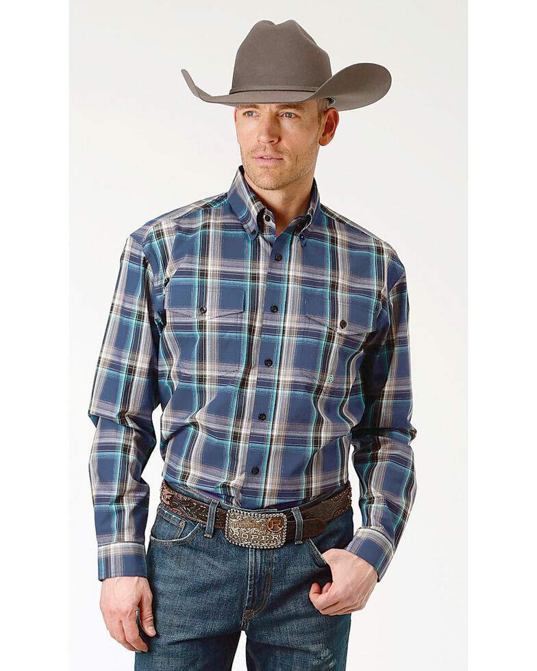 Roper Men S Winter Plum Plaid Long Sleeve Button Down Shirt Boot
