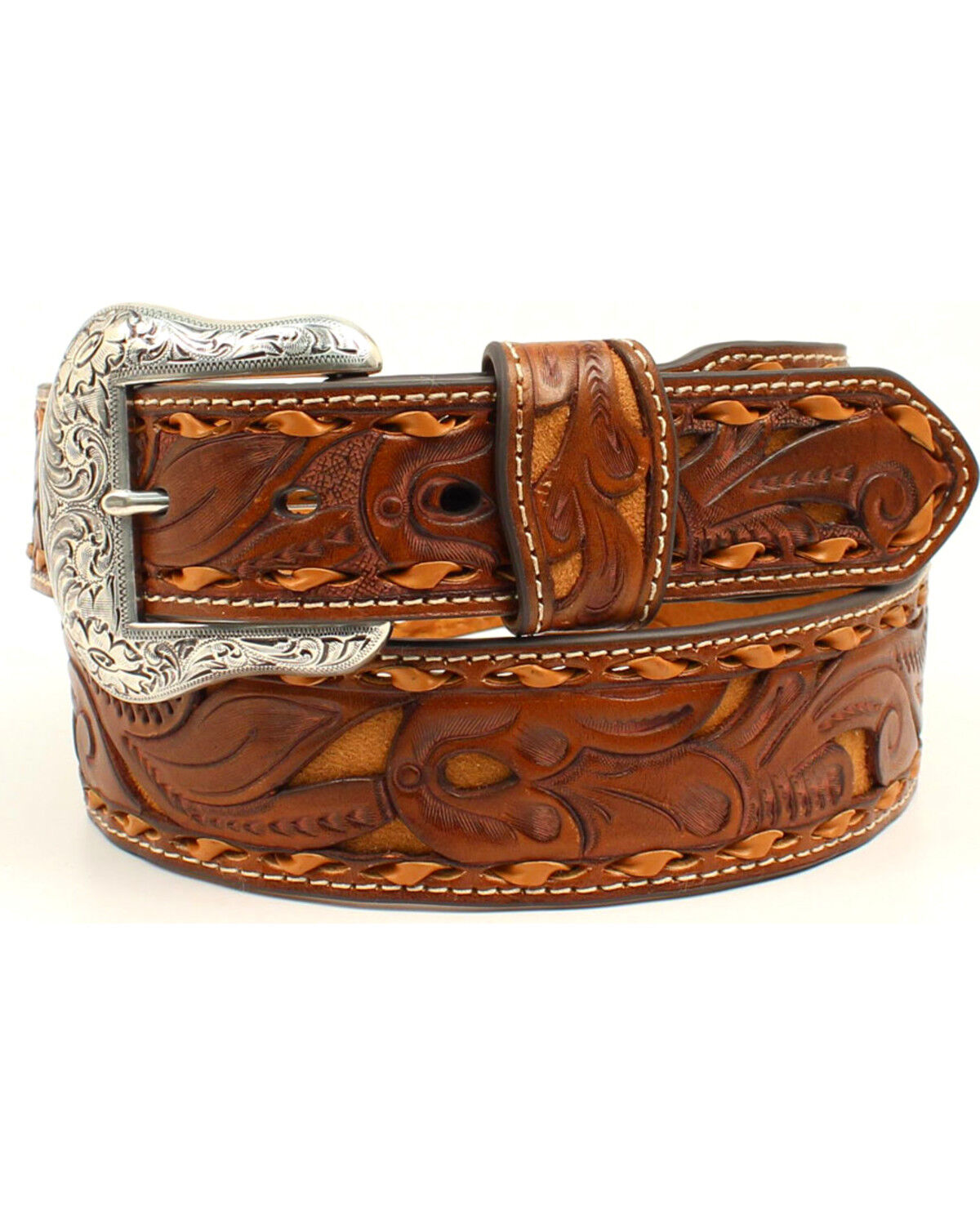 Image #1 - Nocona Men's Pierced Leather Laced Edge Western Belt, , hi-res