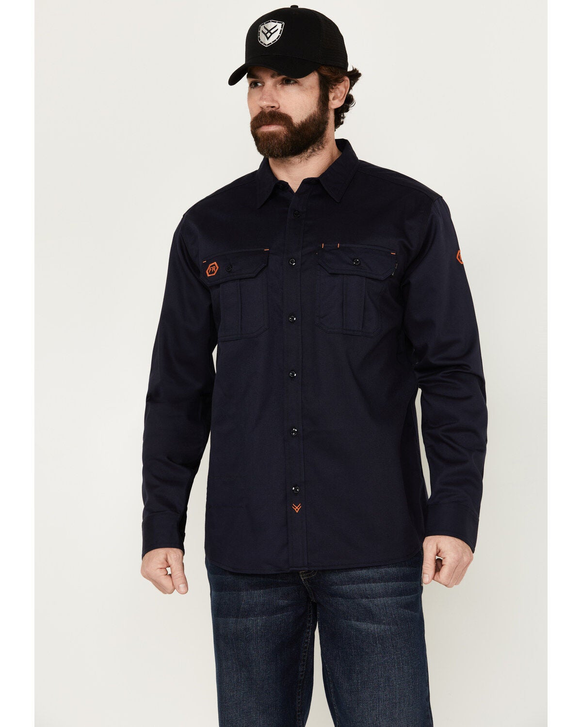 Hawx Men's FR Woven Long Sleeve Button-Down Work Shirt - Big, Navy, hi-res