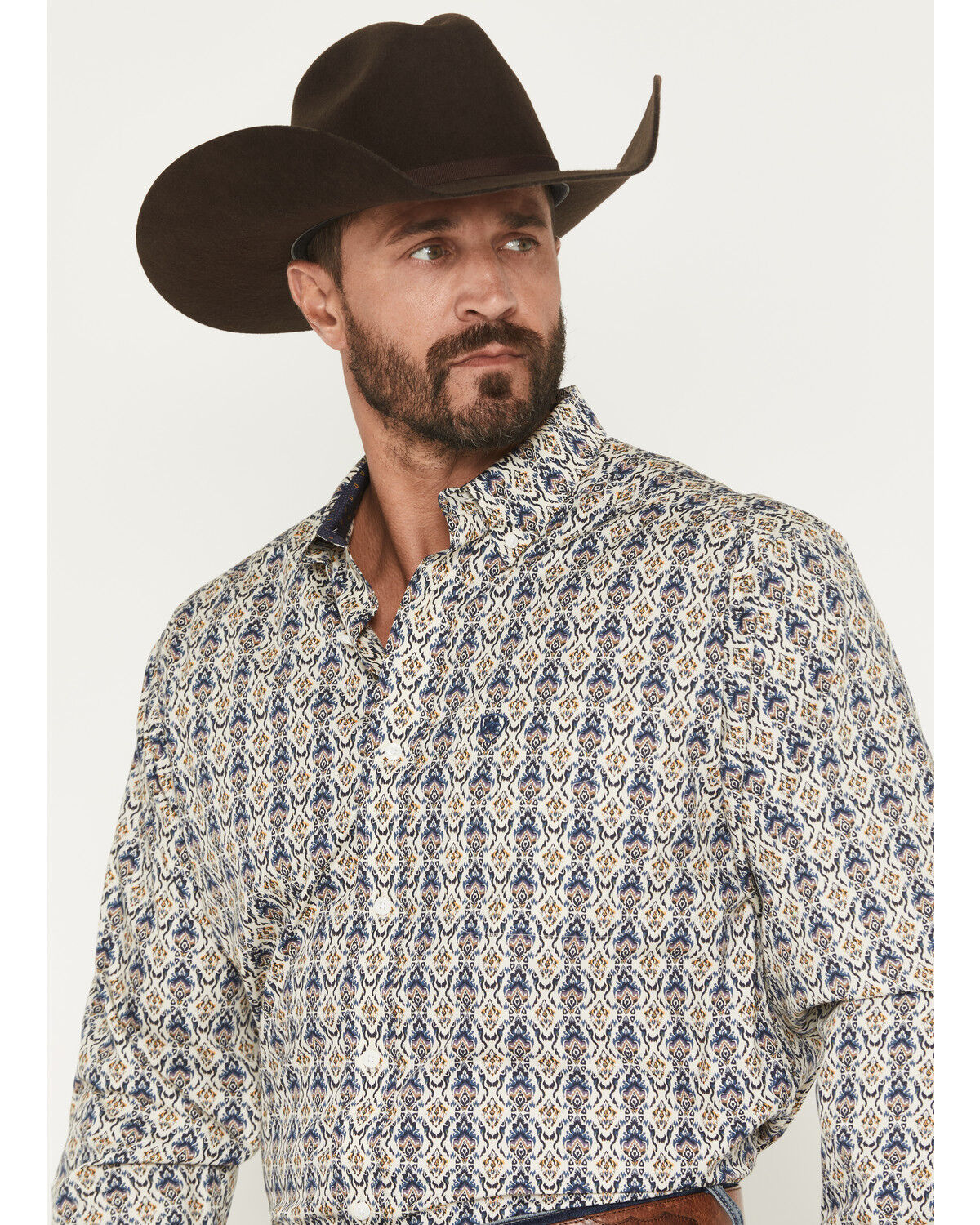 Image #2 - Ariat Men's Damon Medallion Print Long Sleeve Button-Down Western Shirt, Cream, hi-res