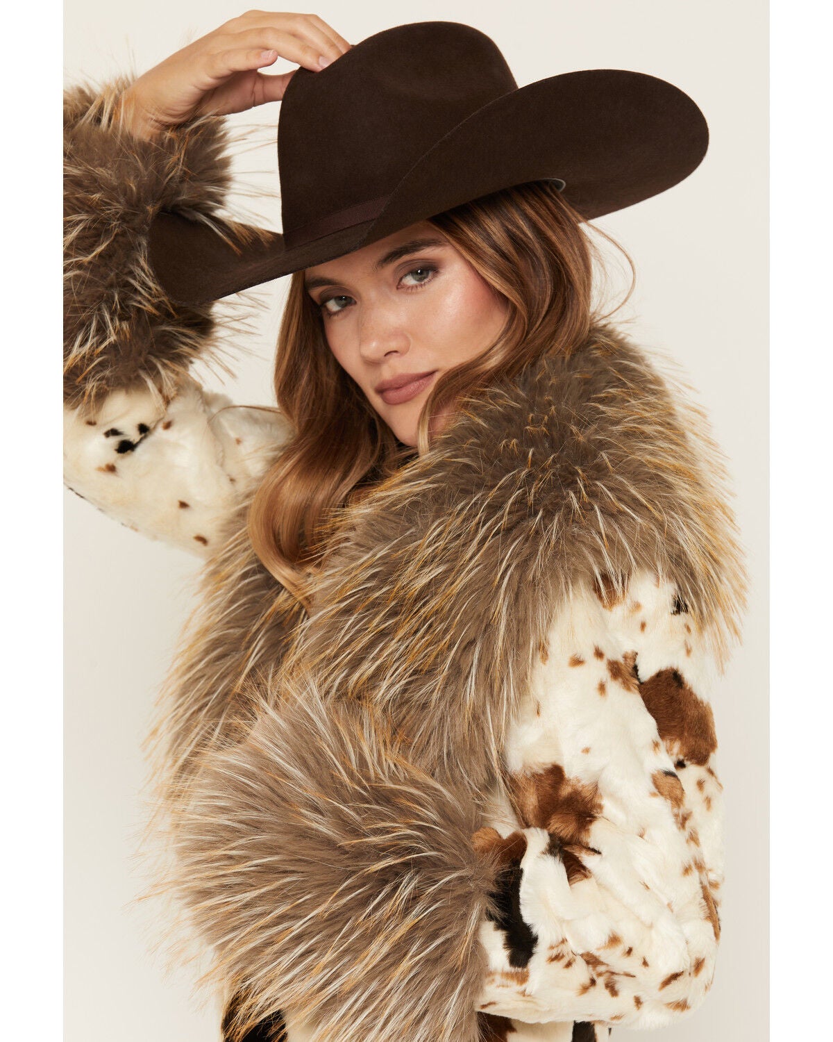 Image #2 - Azalea Wang Women's Bree Cow Print Faux Fur Cropped Jacket, Multi, hi-res