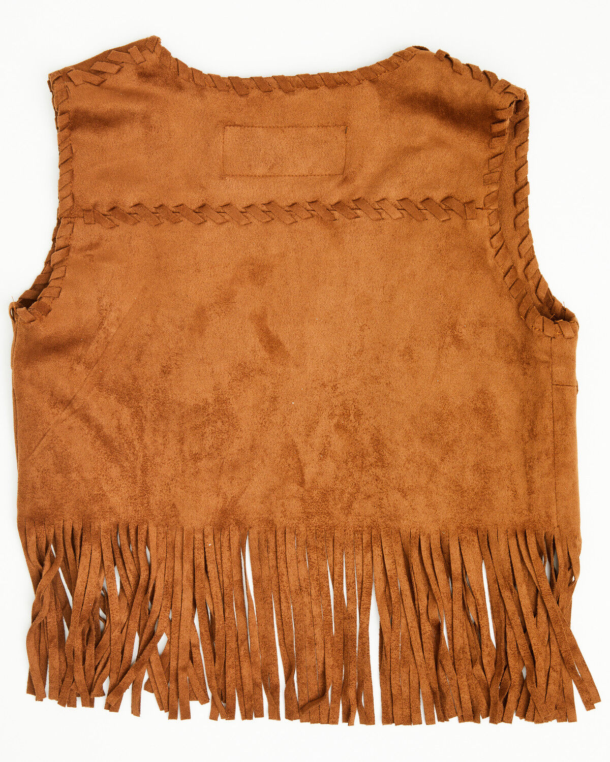 Image #3 - Fornia Girls' Whipstitch Fringe Faux Suede Vest, Camel, hi-res