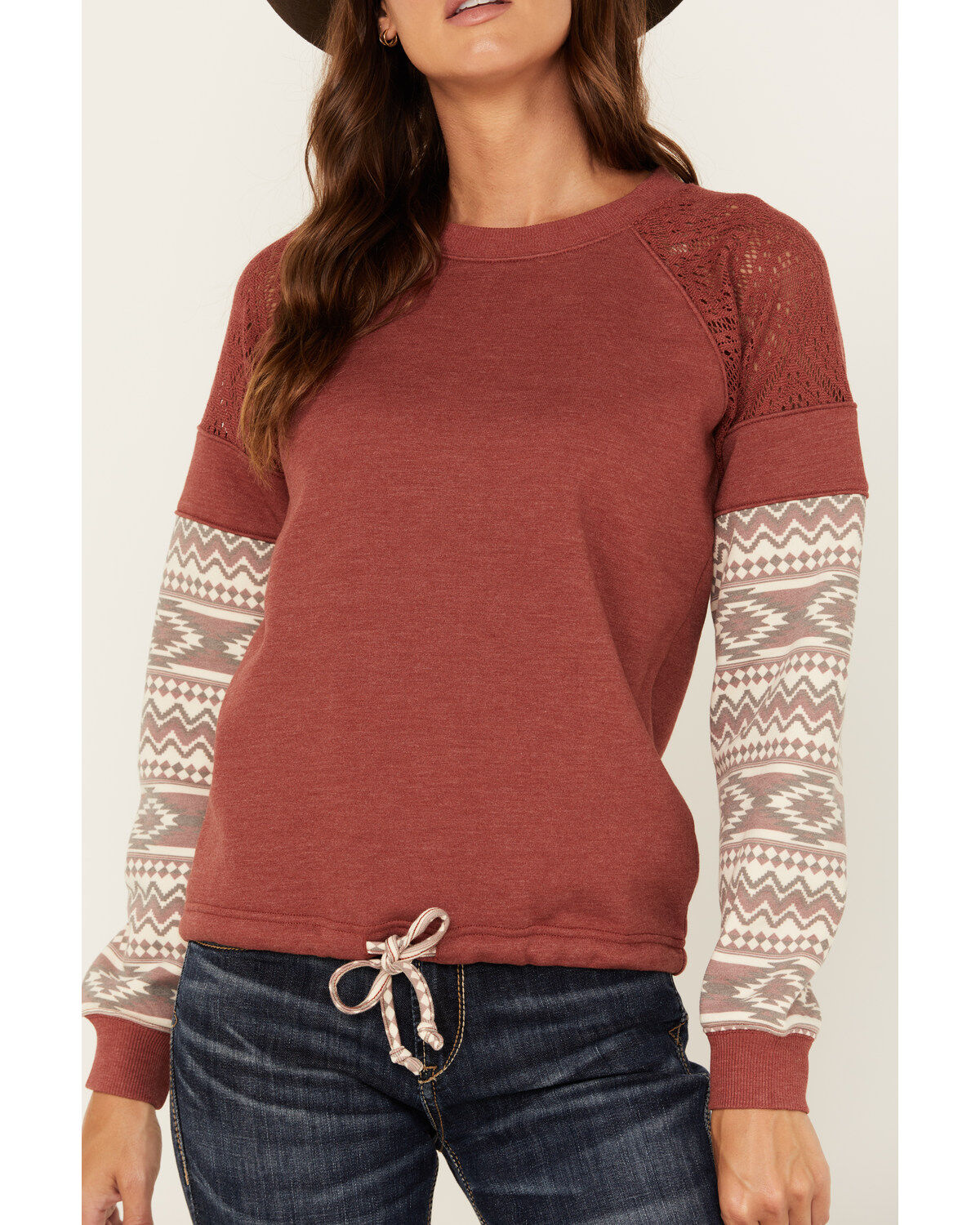 Image #3 - Shyanne Women's Wanda Fleece Mix Pullover Sweatshirt, Dark Red, hi-res