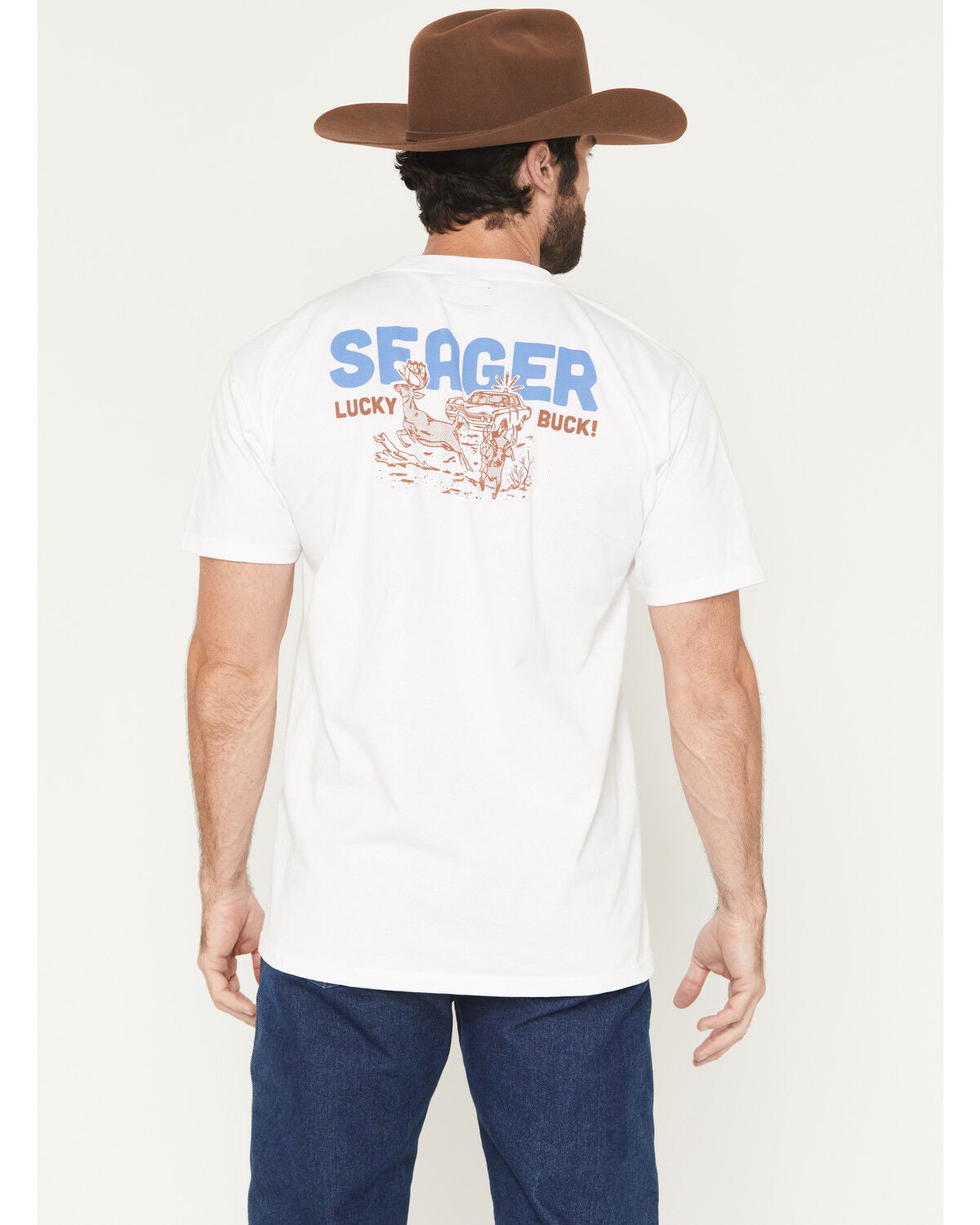 Image #1 - Seager Men's Lucky Buck Short Sleeve Graphic T-Shirt, White, hi-res