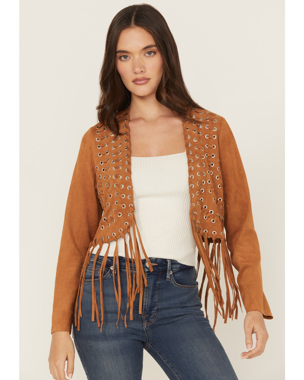 Product Name:  Rock & Roll Denim Women's Faux Suede Moto Fringe Jacket