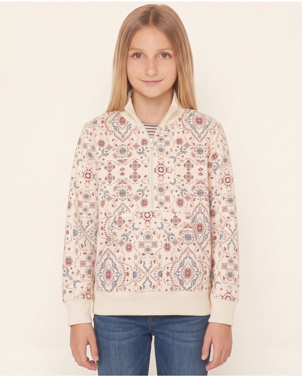 Image #1 - Shyanne Girls' Tapestry Print 1/2 Zip Pullover, Natural, hi-res