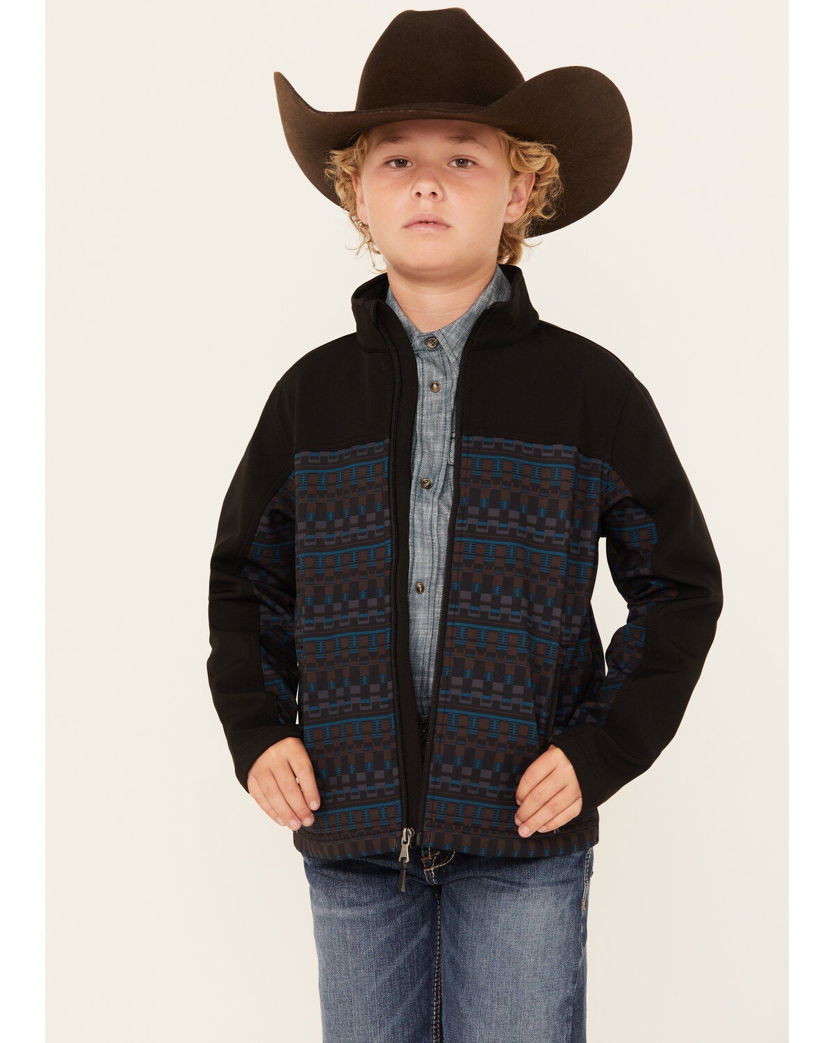 Cody James Boys' Color Block Pattern Softshell Jacket, Black, hi-res