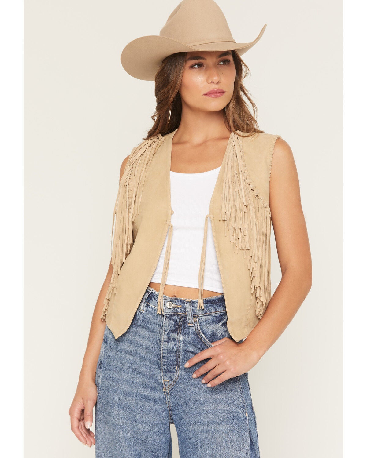 Scully Women's Suede Fringe Vest, Natural, hi-res