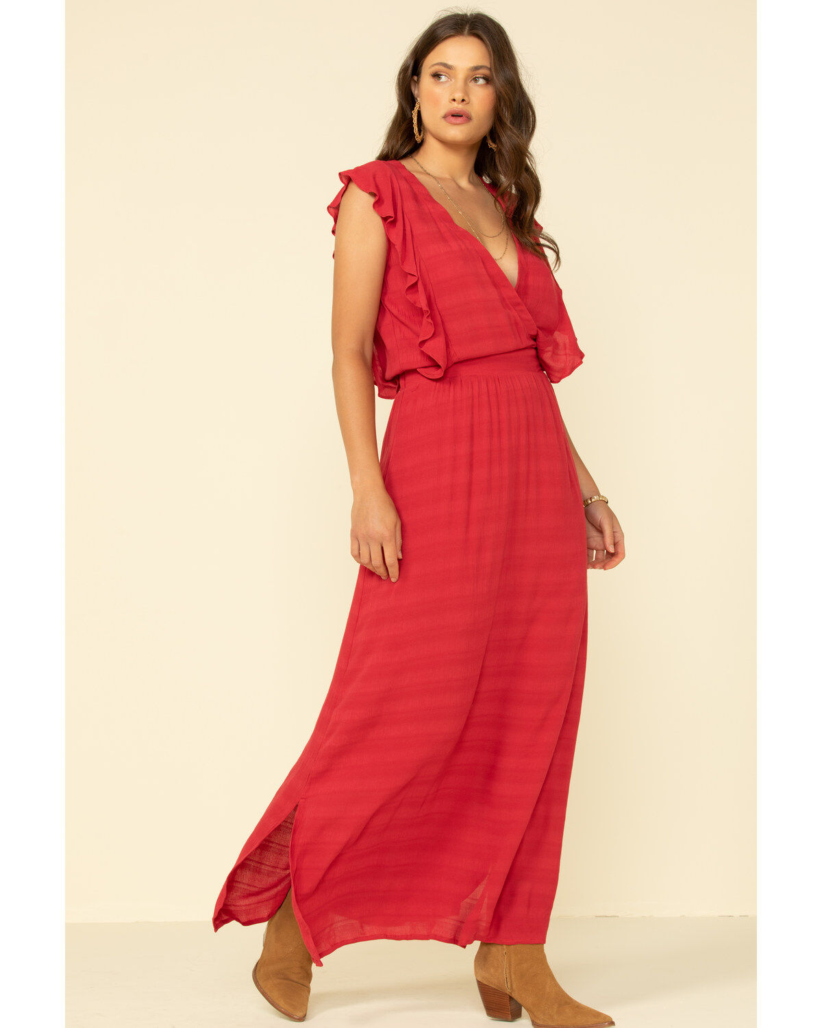 Image #1 - Stetson Women's Red Textured Ruffle Maxi Dress, , hi-res