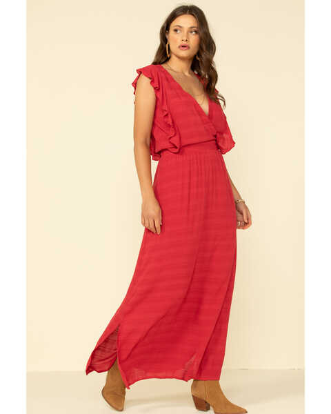 Stetson Women's Red Textured Ruffle Maxi Dress, Red, hi-res