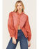 Panhandle Women's Ombre Puff Long Sleeve Snap Western Shirt, Coral, hi-res