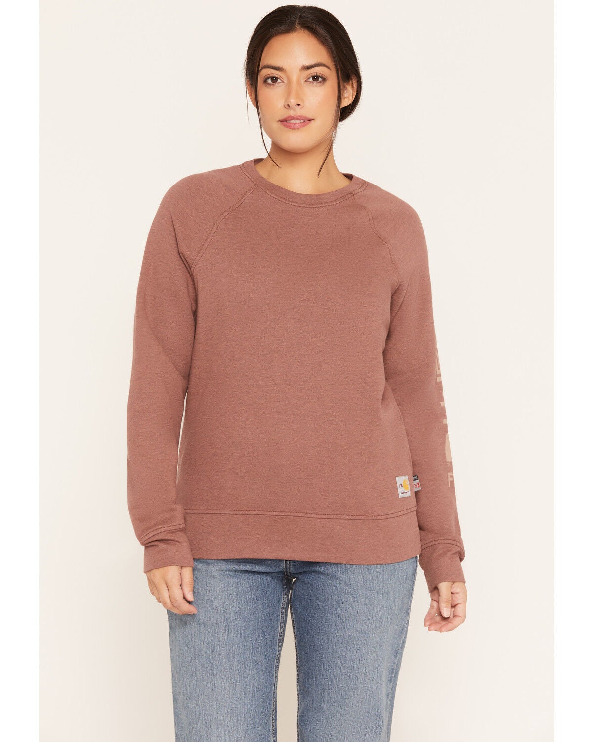 Carhartt Women's FR Force&reg; Marquette Crewneck Logo Sweatshirt, Brown, hi-res