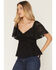 Image #2 - Originality Women's Flutter Sleeve Ruffle Peplum Top, Black, hi-res