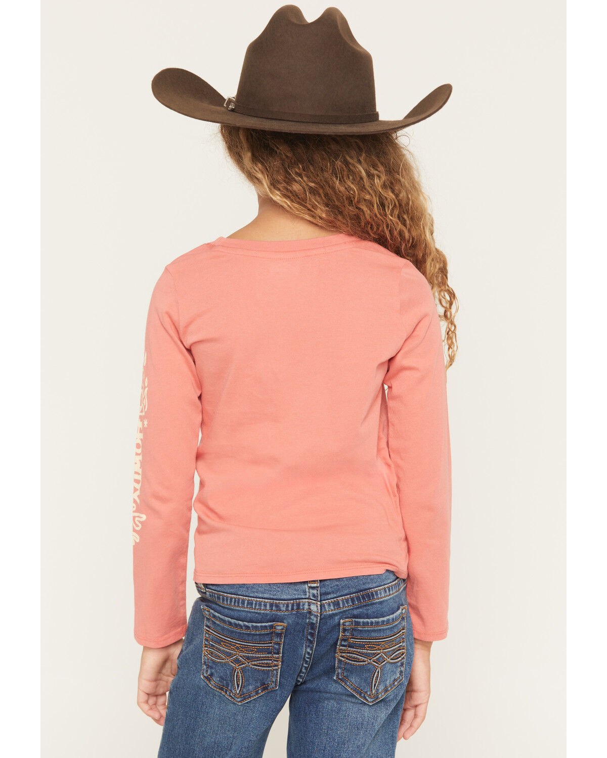 Image #4 - Wrangler Girls' Western Icon Long Sleeve Graphic Tee, Coral, hi-res