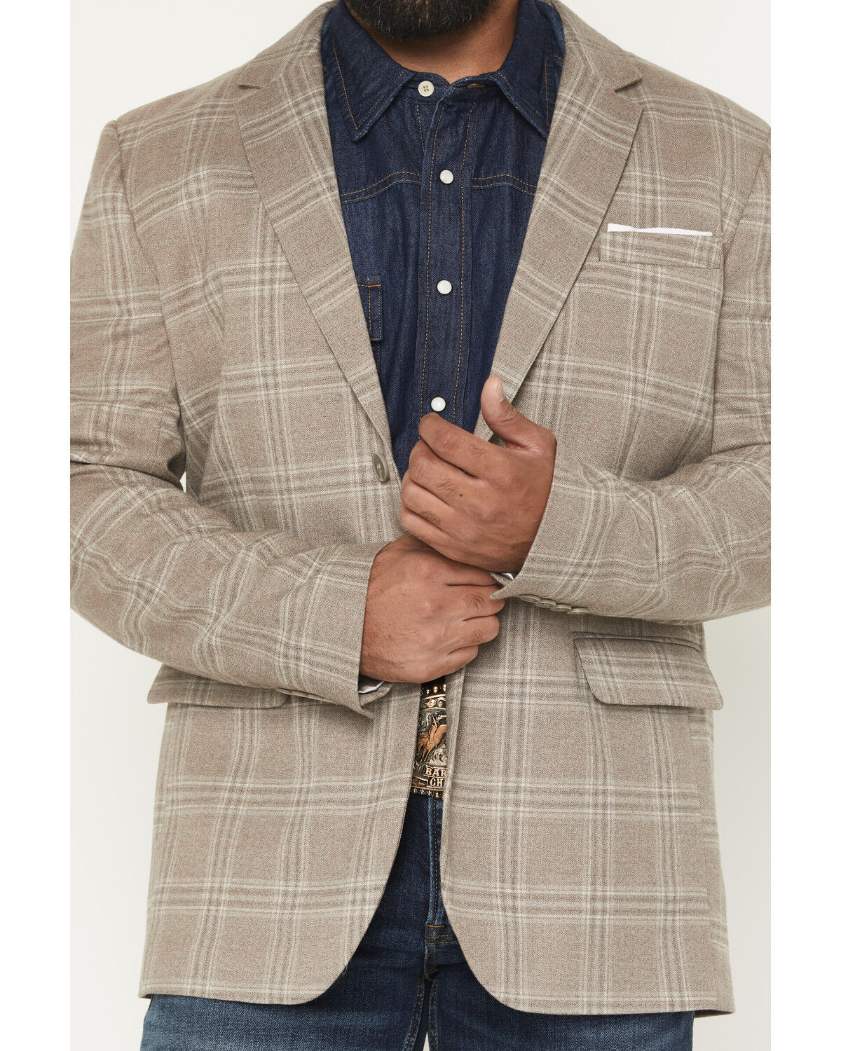Image #3 - Rock & Roll Denim Men's Plaid Print Modern Fit Button-Down Sportcoat, Taupe, hi-res