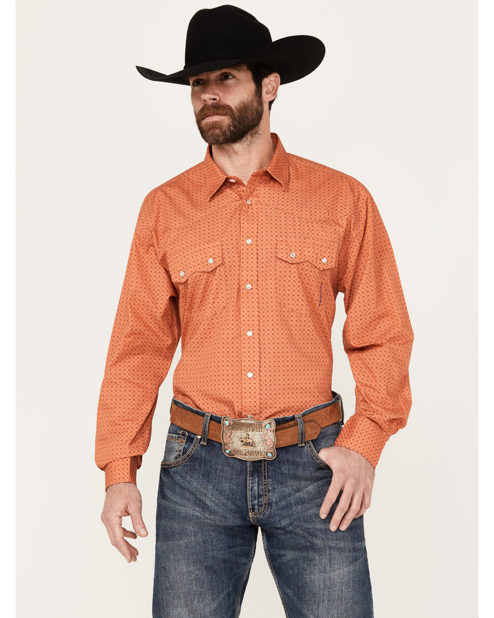Resistol Men s Diamond Hat Print Long Sleeve Pearl Snap Western Shirt