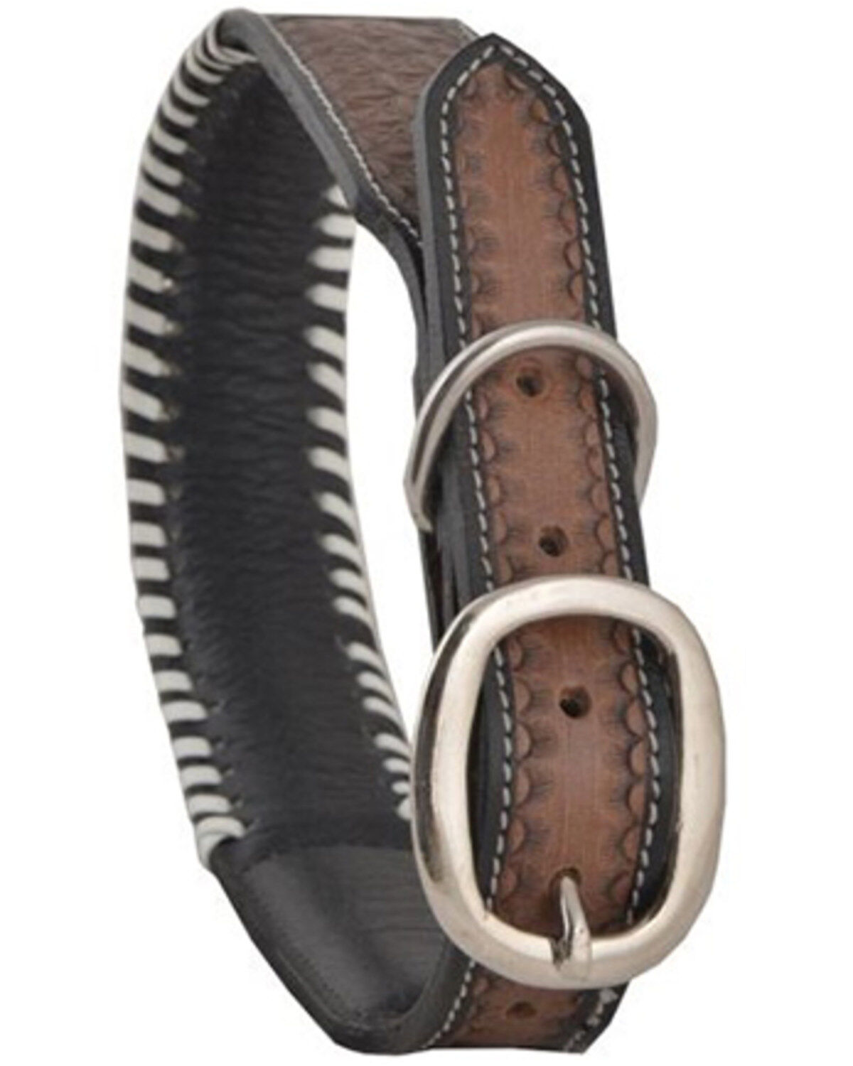 Image #3 - Myra Bag Daisy Hand Tooled Leather Dog Collar, Brown, hi-res