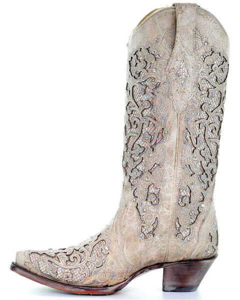 Image #3 - Corral Women's White Glitter Inlay Western Boots, White, hi-res