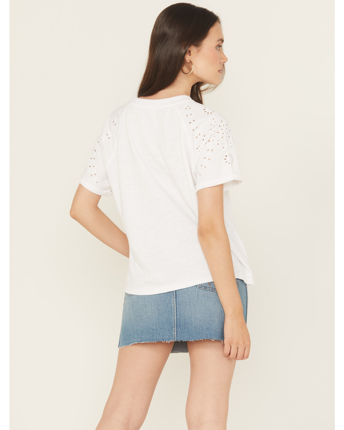 Image #4 - Blended Women's Eyelet Embroidered Short Sleeve Graphic Tee, White, hi-res