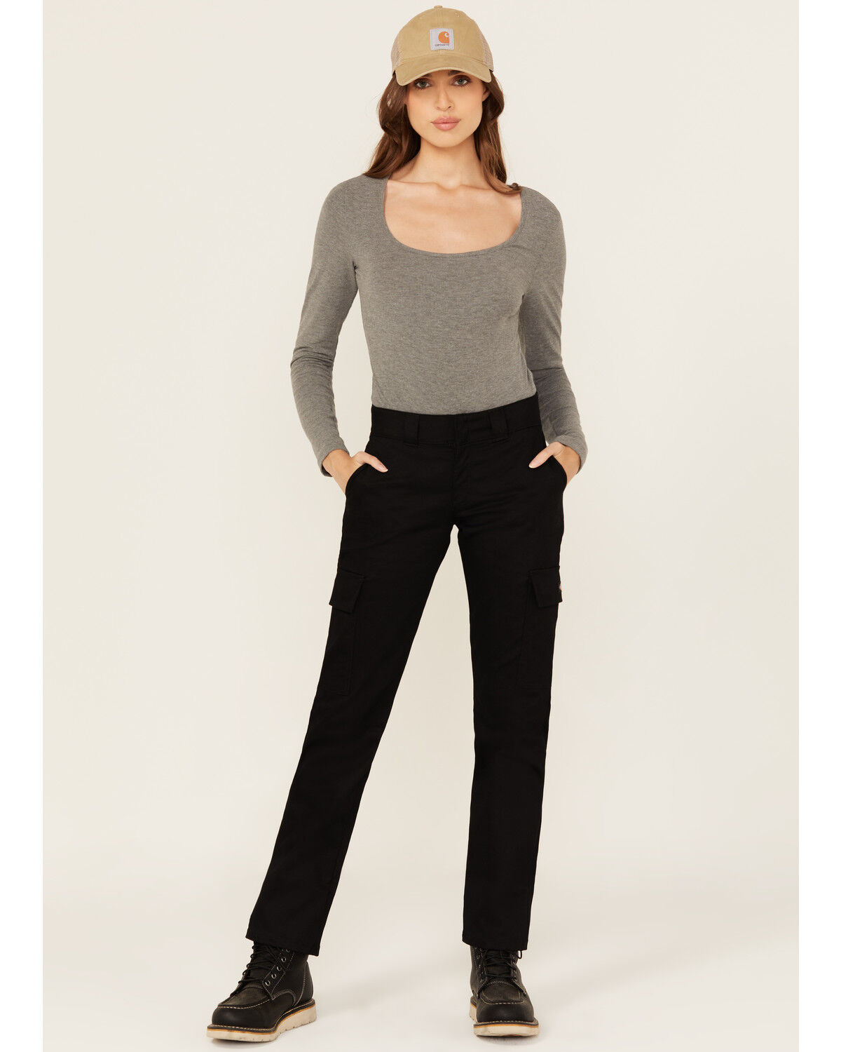 Dickies Women's Mid Rise Straight Stretch Twill Cargo Work Pants