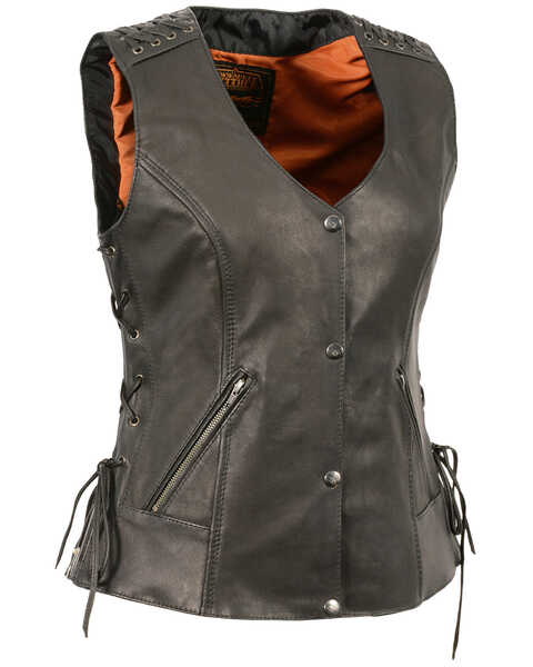 Image #1 - Milwaukee Leather Women's Lightweight Lace To Lace Snap Front Vest, , hi-res
