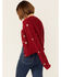 Beyond The Radar Women's Hand Embroidered Pointelle Button Down Cardigan , Red, hi-res