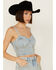 Image #3 - Blank NYC Women's Light Wash Starstruck Embellished Denim Crop Top, Blue, hi-res