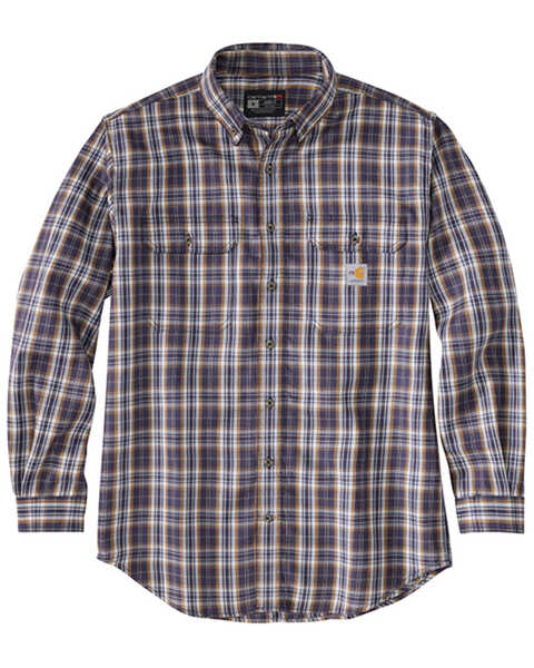 Carhartt Men's FR Force Rugged Flex® Plaid Long Sleeve Button-Down Western Work Shirt , Brown/blue, hi-res