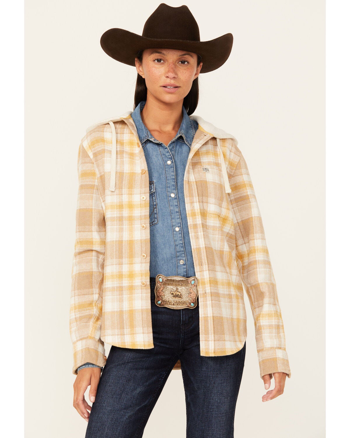 Kimes Ranch Delano Plaid Print Hooded Flannel Jacket, Mustard, hi-res