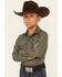 Image #2 - Roper Boys' Amarillo Ornate Geo Print Long Sleeve Snap Western Shirt, Green, hi-res
