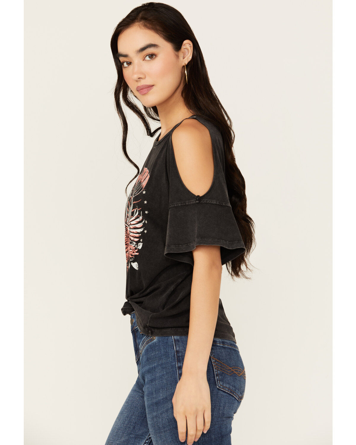 Image #2 - White Crow Women's Freebird Cold Shoulder Graphic Tee, Black, hi-res
