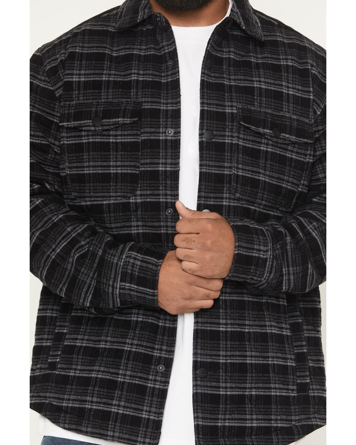 Image #3 - Hawx Men's Harvester Plaid Print Quilted Snap Jacket, Charcoal, hi-res