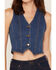 Image #3 - Blue B Women's Boot Barn Exclusive Boot Stitch Studded Denim Vest, Medium Wash, hi-res