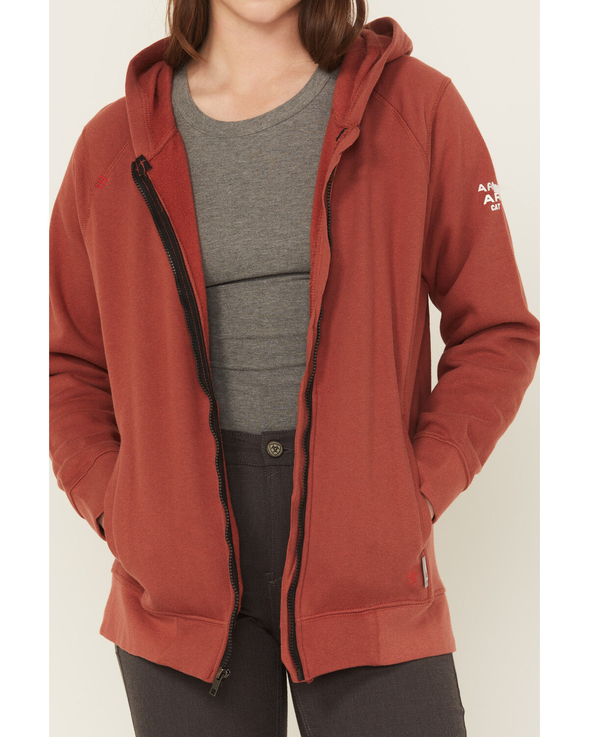 Image #3 - Ariat Women's FR Rev Full Zip Hooded Sweatshirt, Red, hi-res