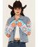 Image #1 - Mystree Women's Crochet Sleeve Medium Wash Denim Jacket, Blue, hi-res