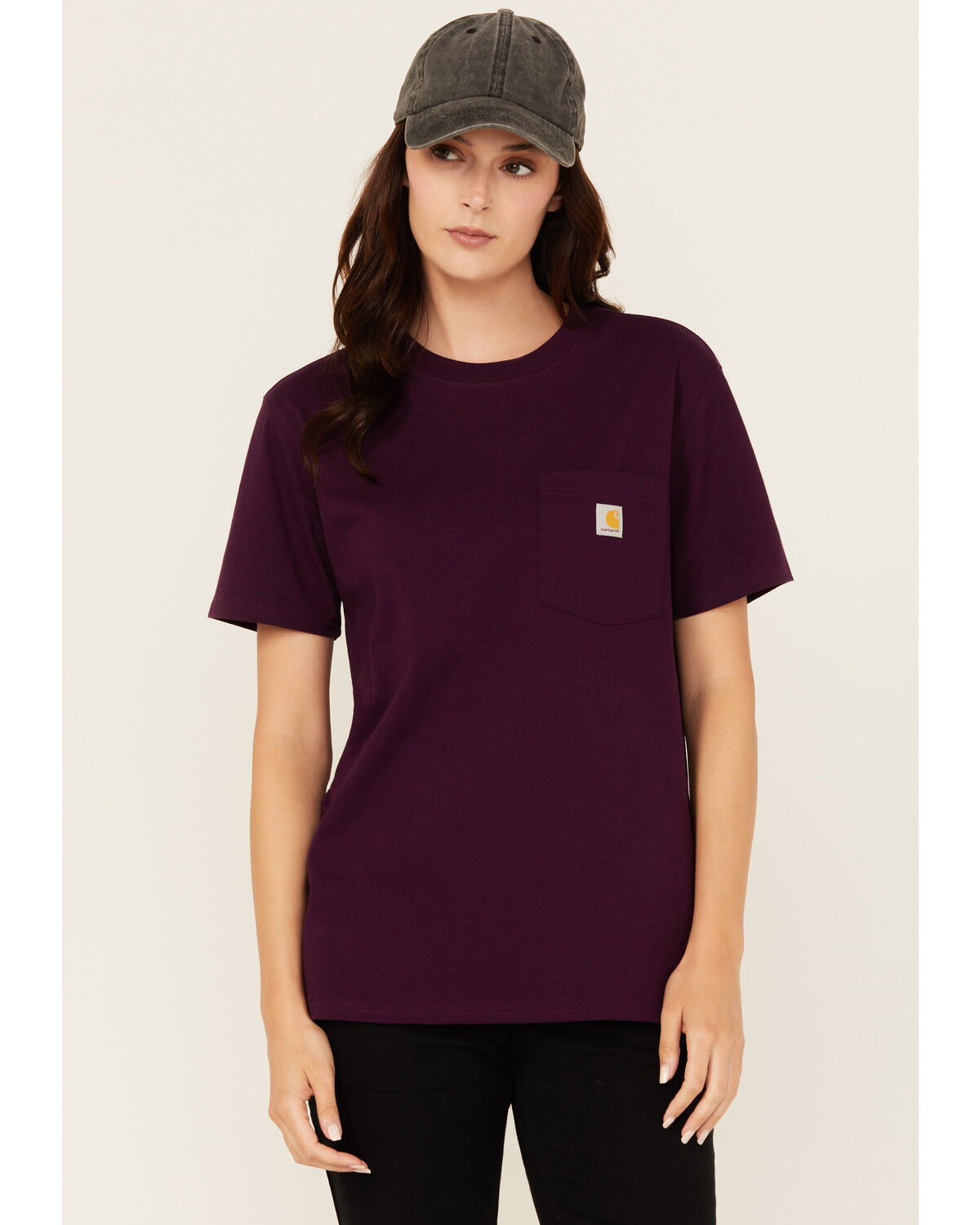 Image #1 - Carhartt Women's Loose Fit Heavyweight Short Sleeve Pocket Tee, Purple, hi-res