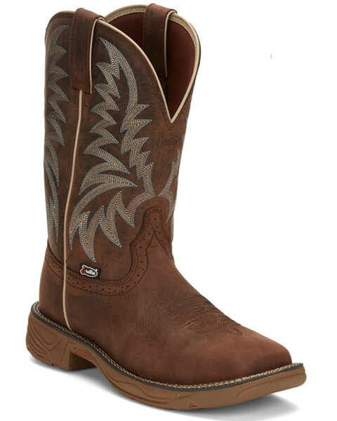 Justin Men's Rush Short Base Performance Western Boots - Wide Square Toe , Brown, hi-res