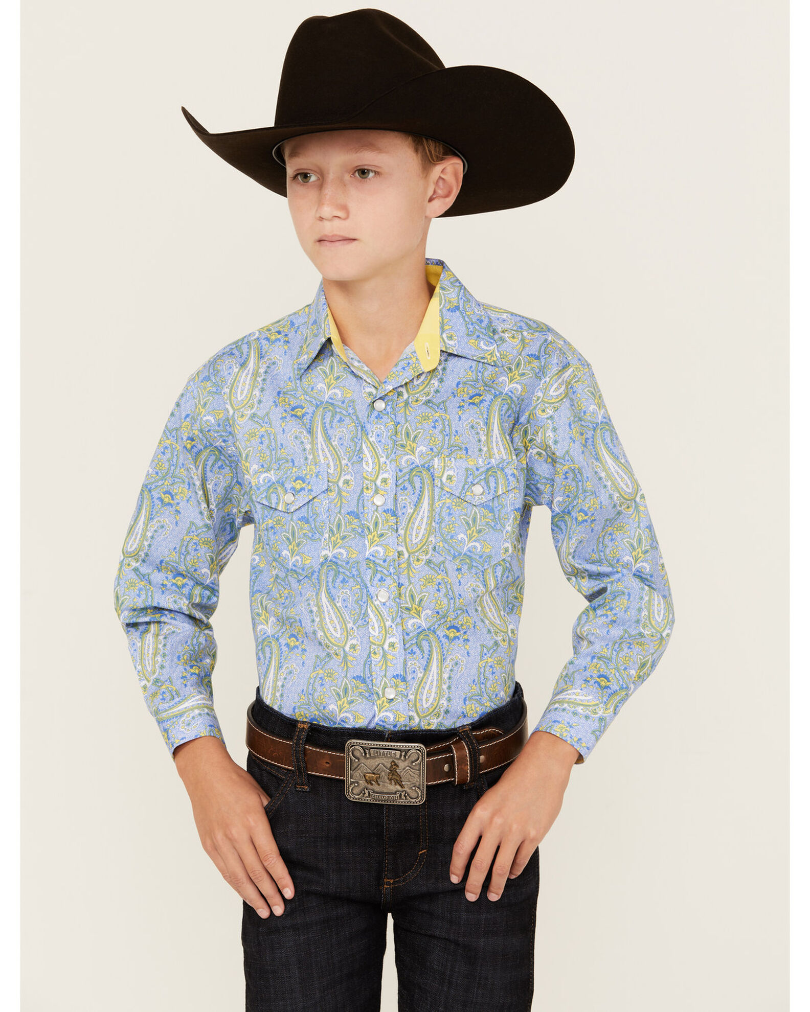 Panhandle Select Boys' Paisley Print Long Sleeve Snap Western Shirt