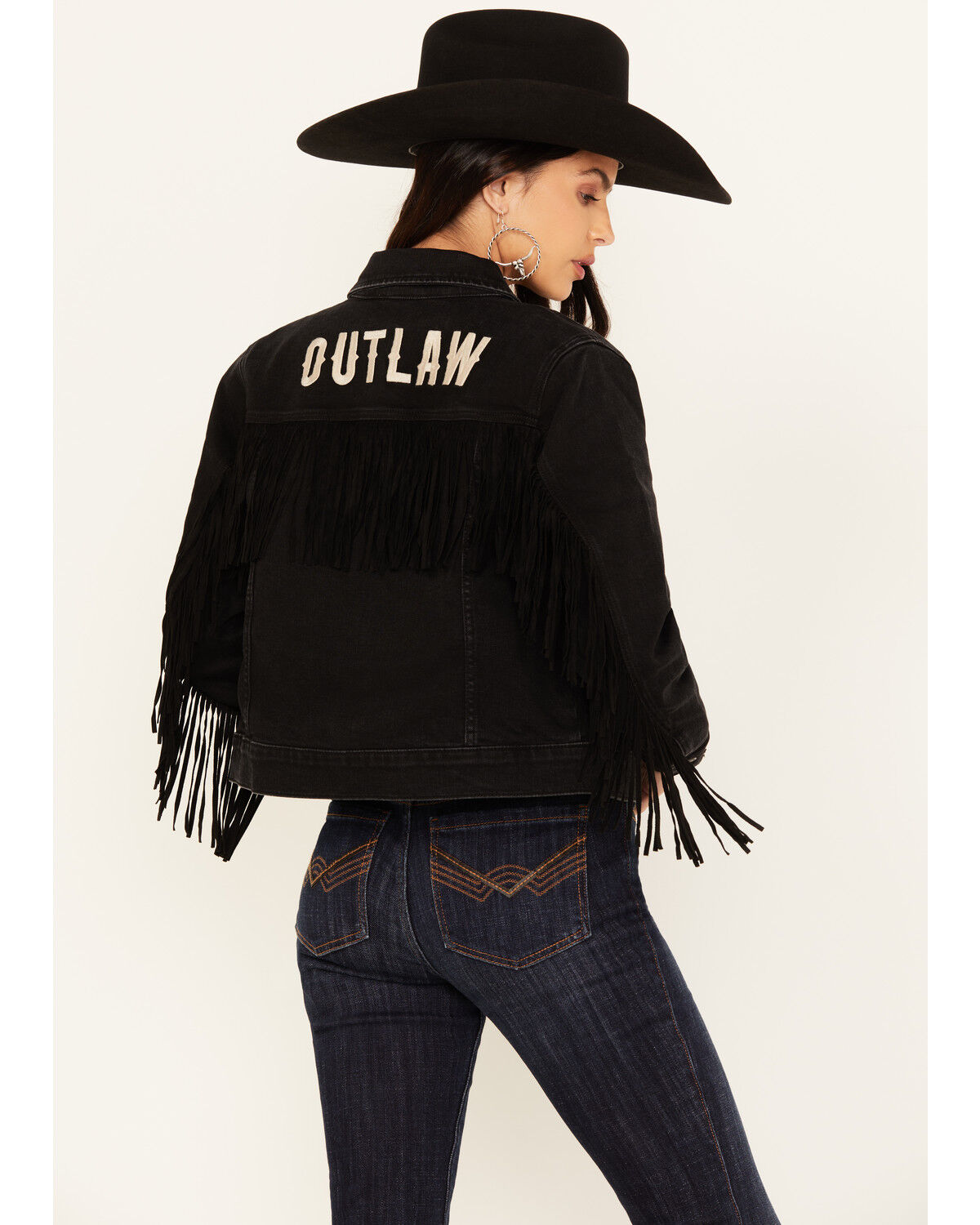 Idyllwind Women's Outlaw Fringe Trucker Jacket, Black, hi-res