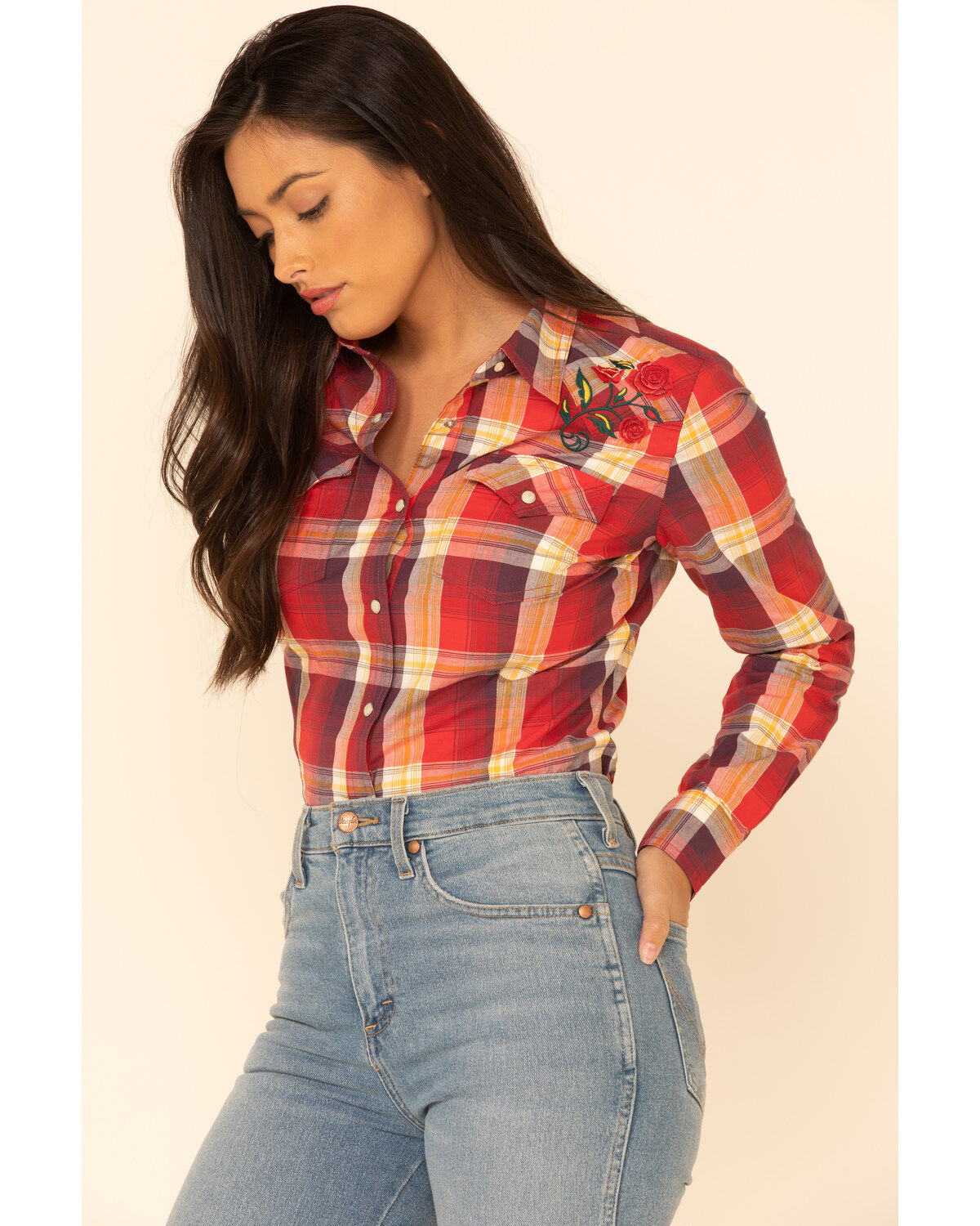 womens red western shirt