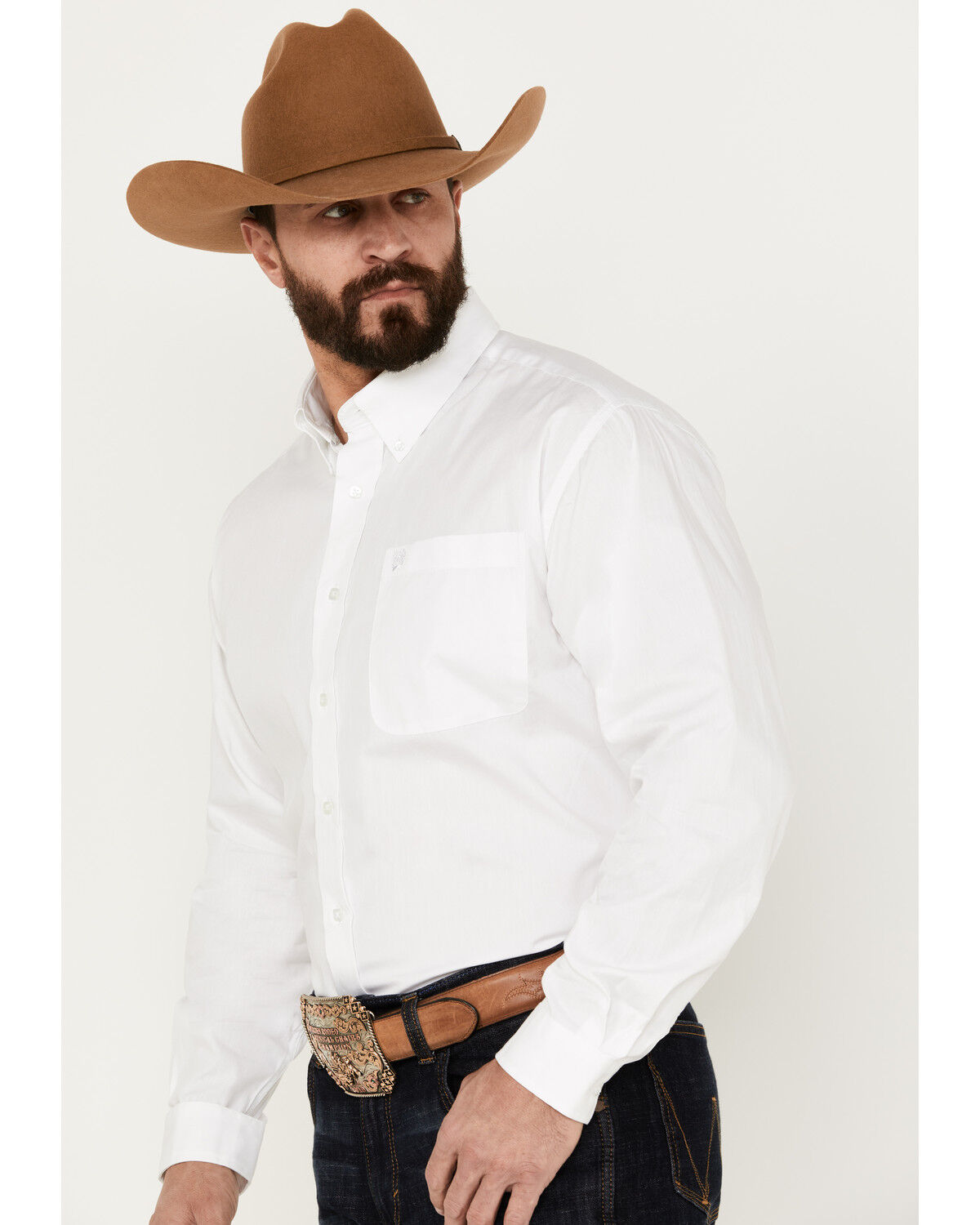 Image #2 - Cinch Men's Solid Long Sleeve Western Shirt, White, hi-res