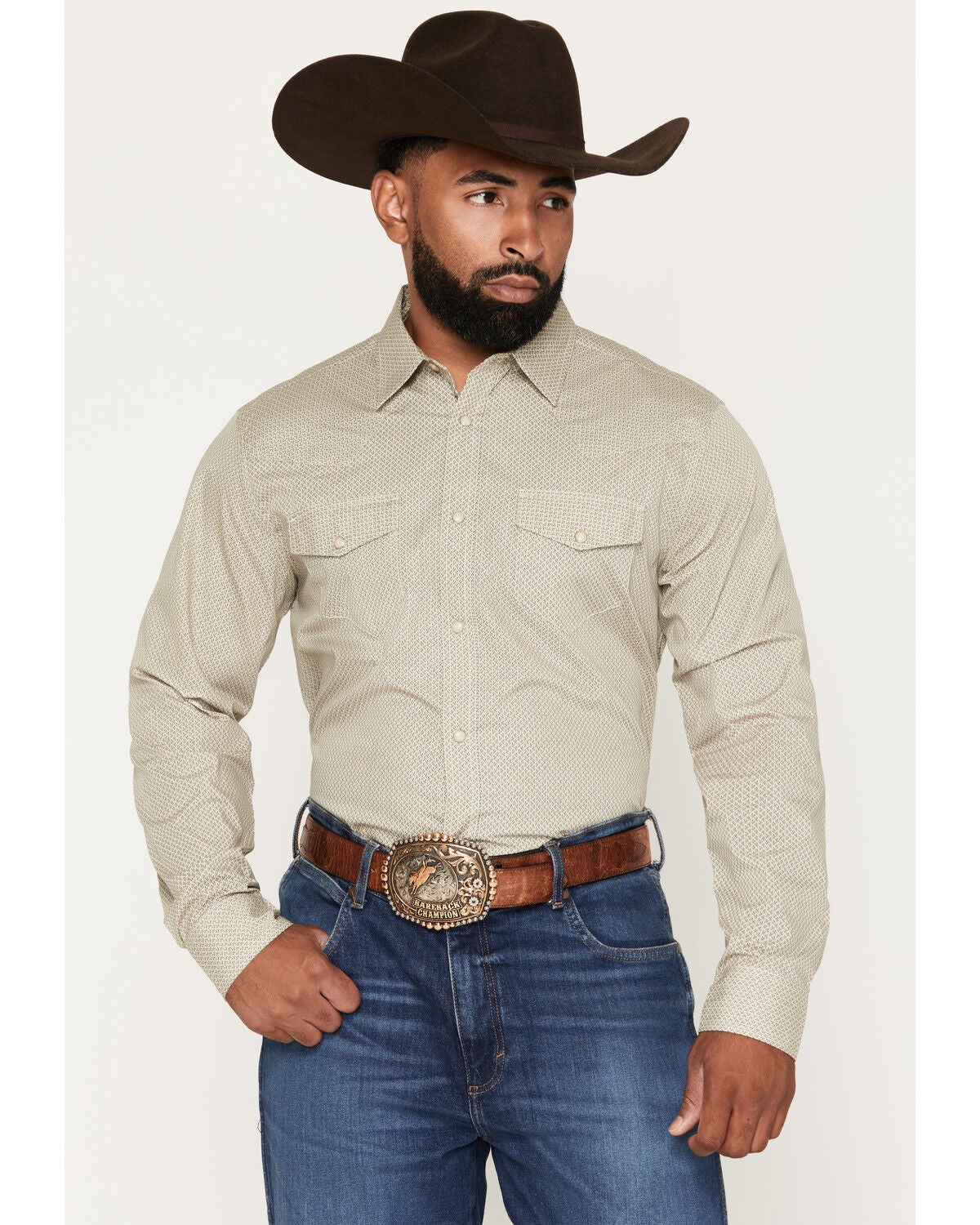 Gibson Trading Co Men's Mister Furley Geo Print Long Sleeve Snap Western Shirt - Tall, Cream, hi-res